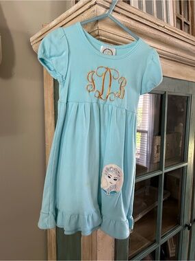 Monogrammed Light Blue Kids Dress with Character Patch